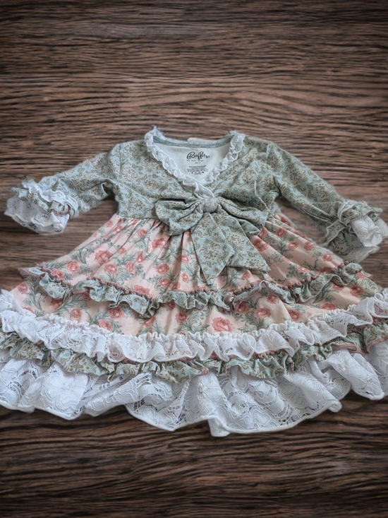 Ruffle Butts Other - Ruffle Butts Sage Green & Pink Floral Ruffle Party Dress